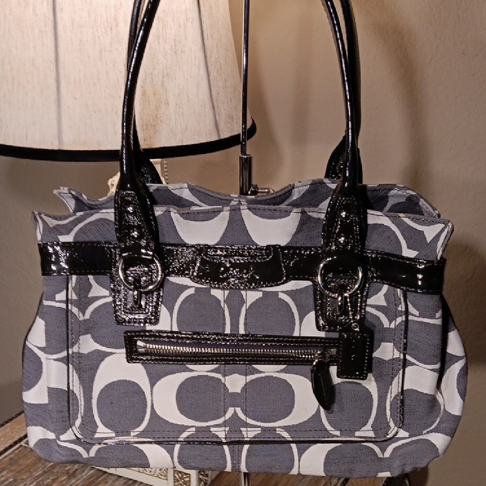 Coach Penelope Y2K Signature Tote with Black Patent Trim 13290